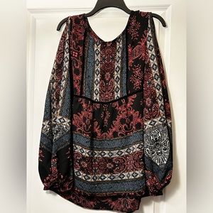 Artesia, Open Shoulder Blouse, Black/Multicolor, Women’s, XL